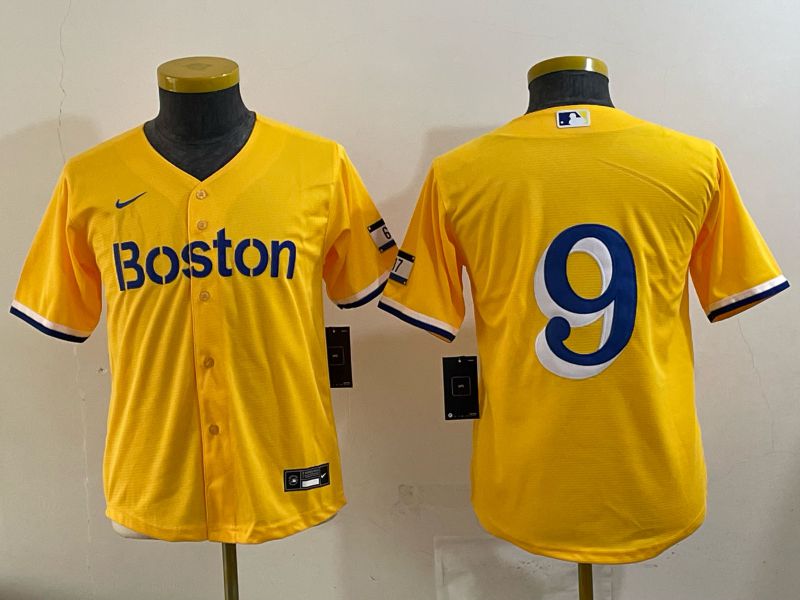 Youth 2025 Boston Red Sox 9 No Name Yellow Nike MLB Jersey 01